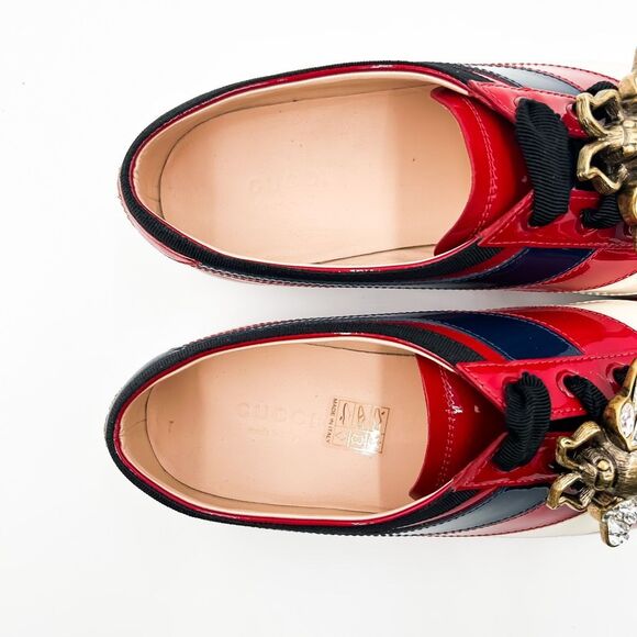 Gucci Patent Leather Falacer Crystal Embellished Bee Sneakers Trainers 38, 8 - Picture 11 of 12